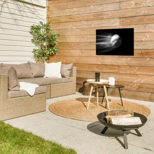 Honkbal - Wit - Vliegt Tuinposter op houten frame 2 cm dik klein -sfeer2