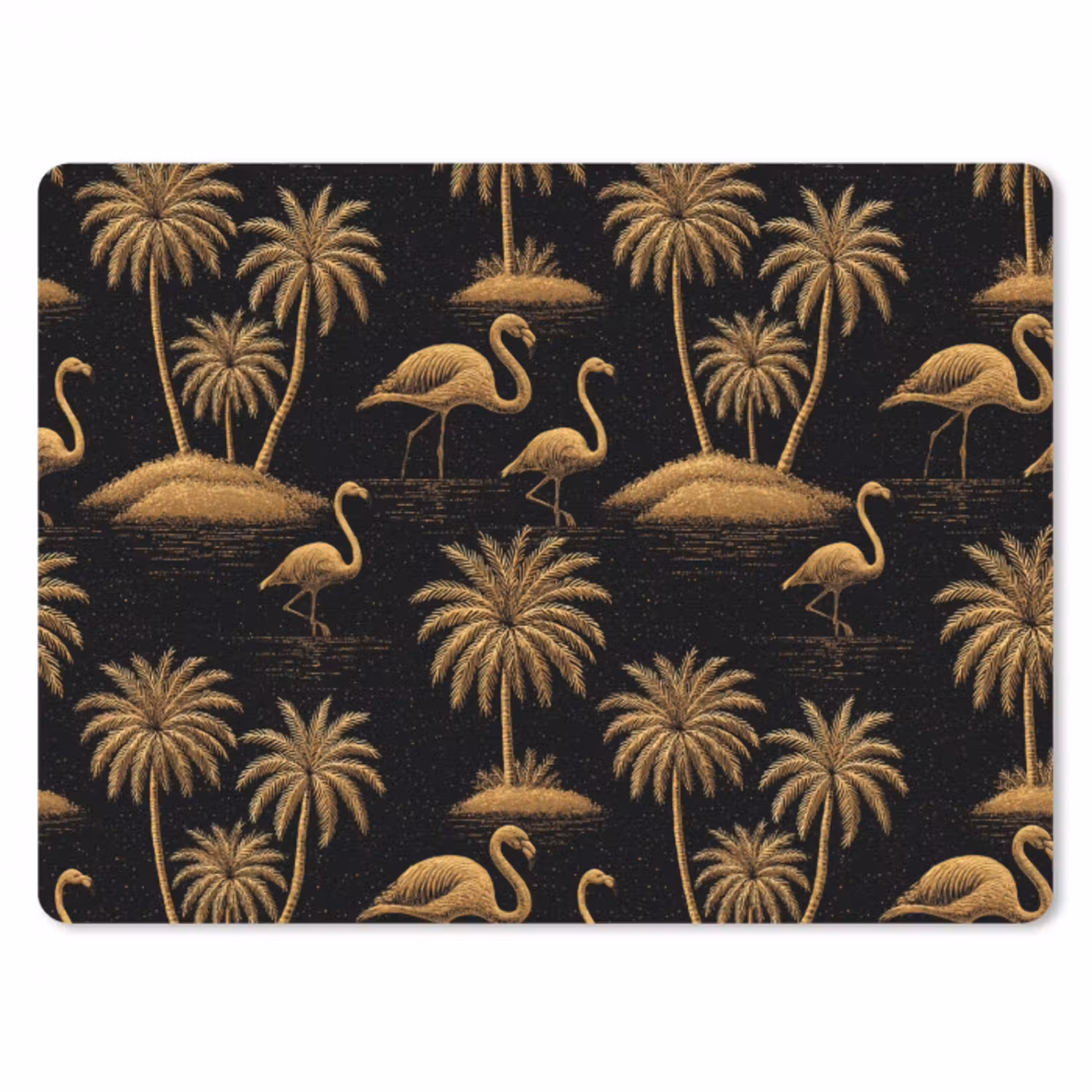 Flamingo - Palmbomen - Tropisch - Goud - Zwart muismat rubber klein 262 -3d