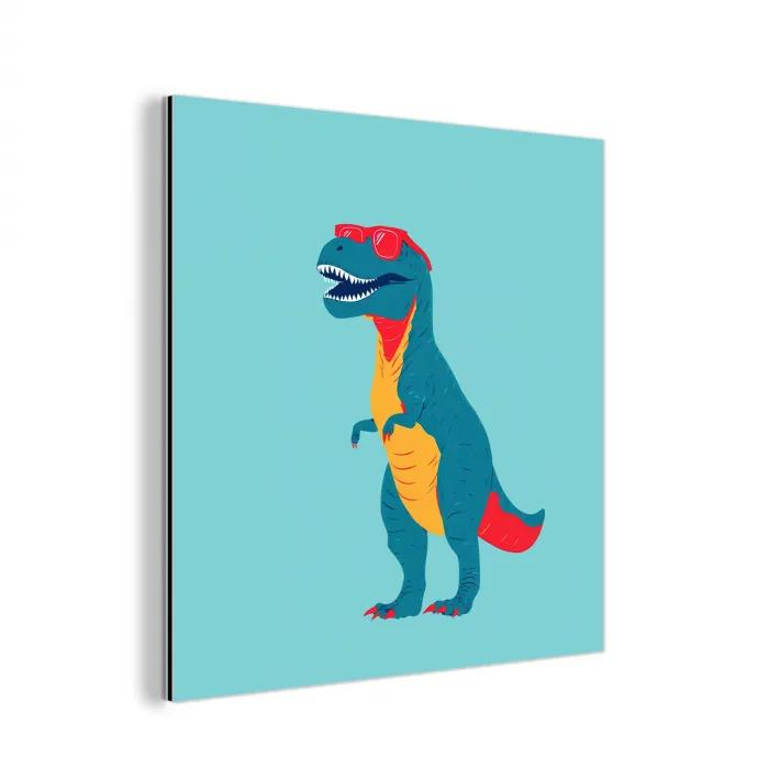 Dinosaurus - Blauw - Zonnebril aluminium wit klein -3d