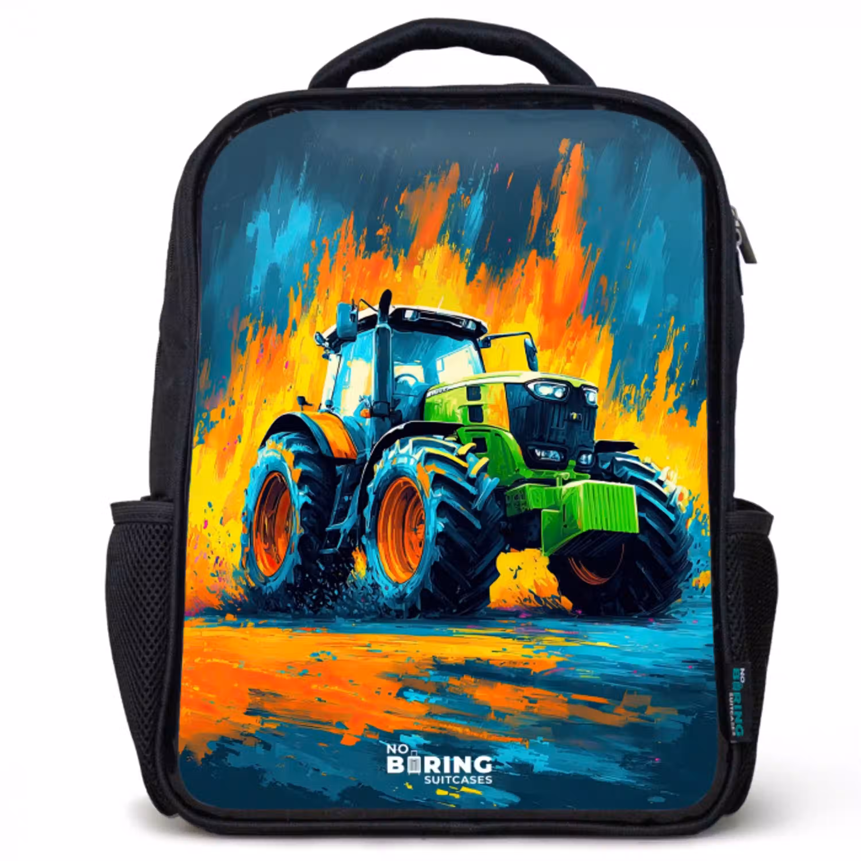Tractor - Groen - Abstract - Penseelstreken Rugzak - Zwart middel -3d