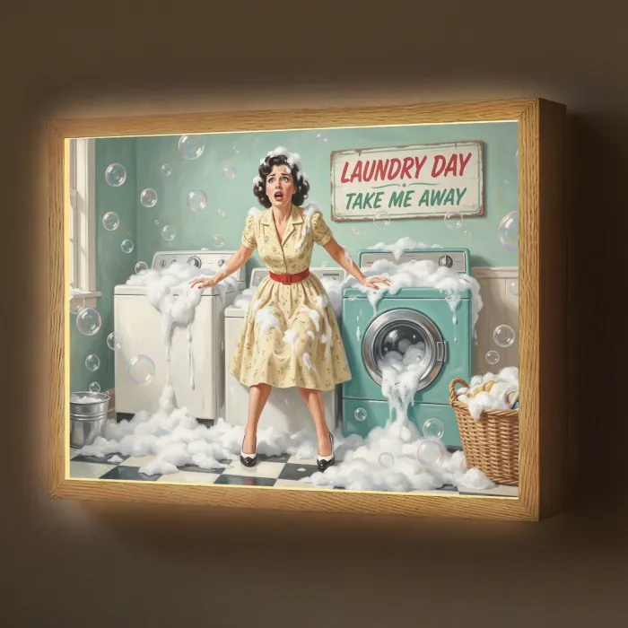Retro - Blauw - Vrouw Light Box met batterij (Wandlamp) middel -z3d_website