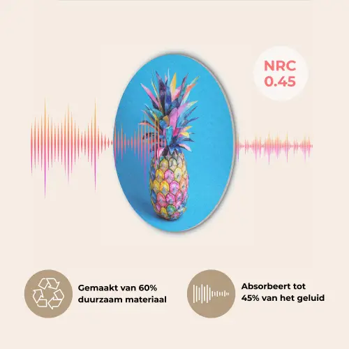 Ananas - Blauw - Tropisch - Vrolijk Akoestische PET Vilt - Rond klein -USP_NL