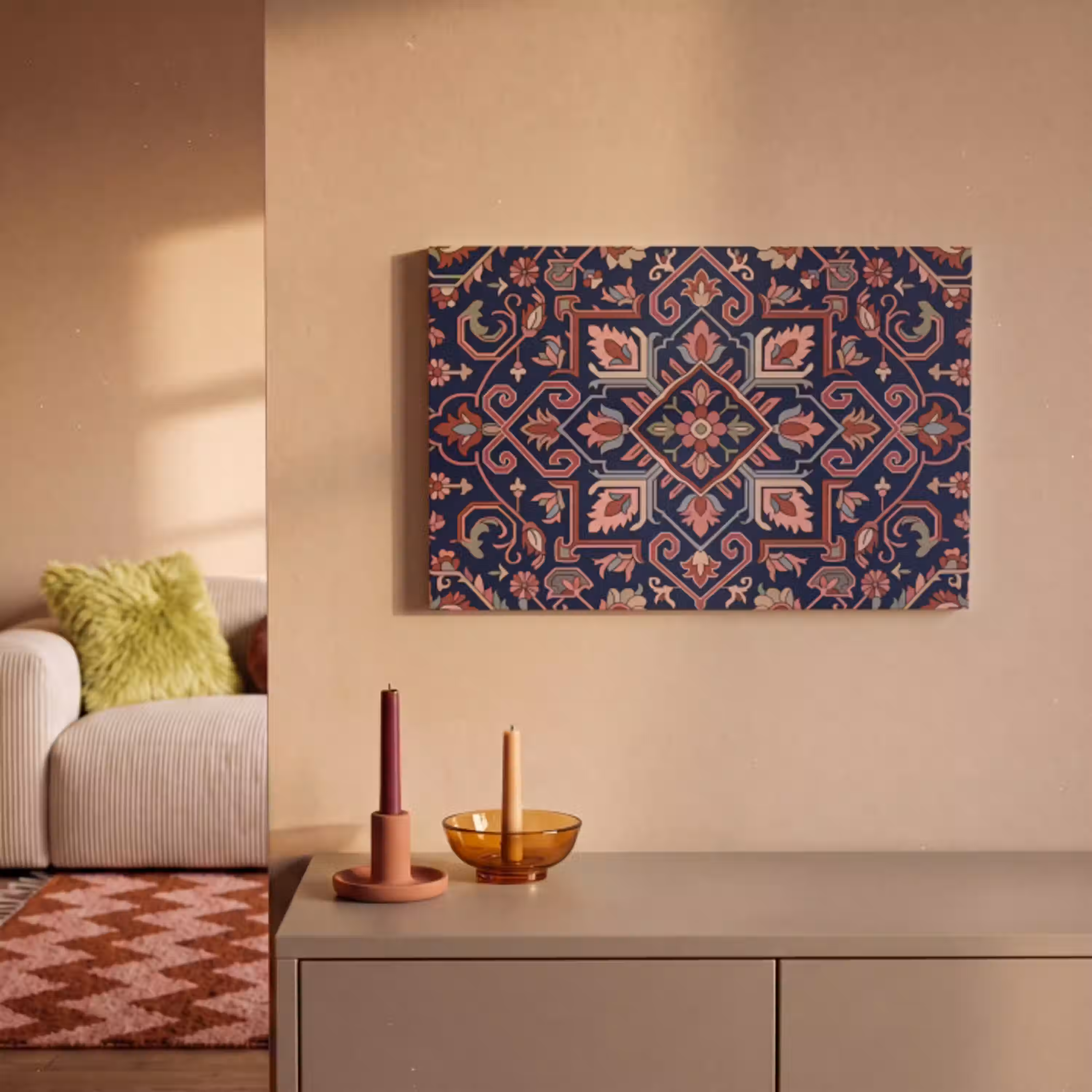 Patroon - Oosters - Floraal - Blauw - Klassiek canvas 2cm klein -sfeer1