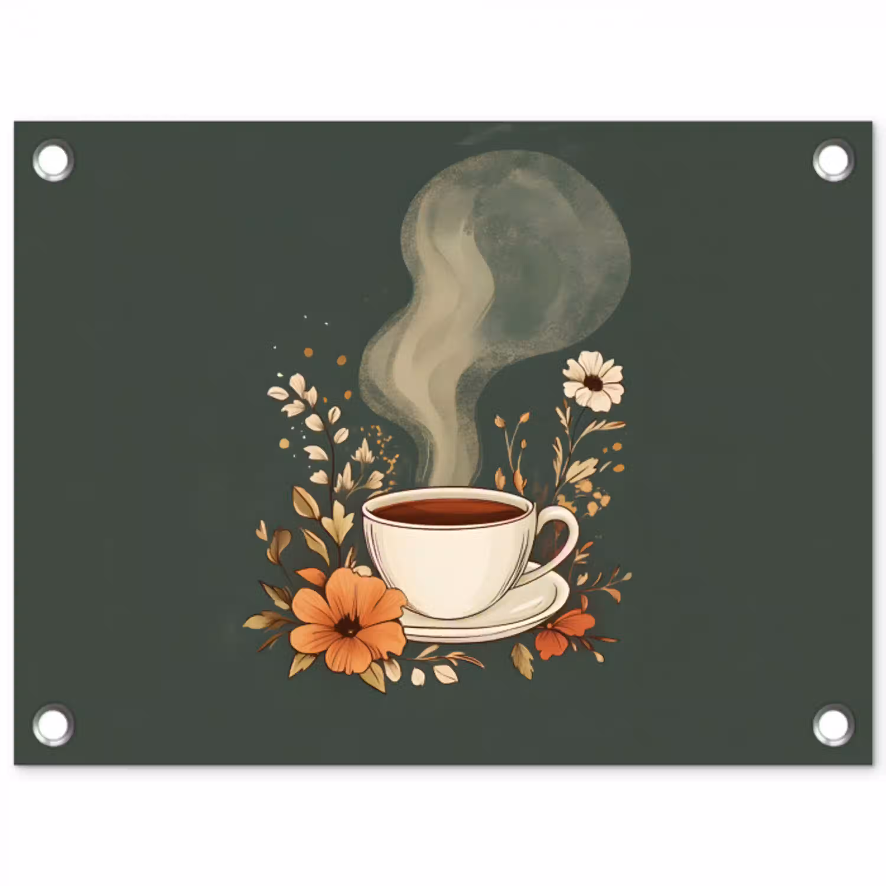 Kop - Bloemen - Groen - Koffie tuinposter los doek klein -3d