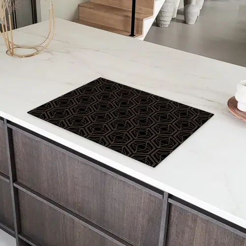 Zwart - Goud - Bloemenkern Inductie beschermer vinyl 3mm klein 276 -sfeer8