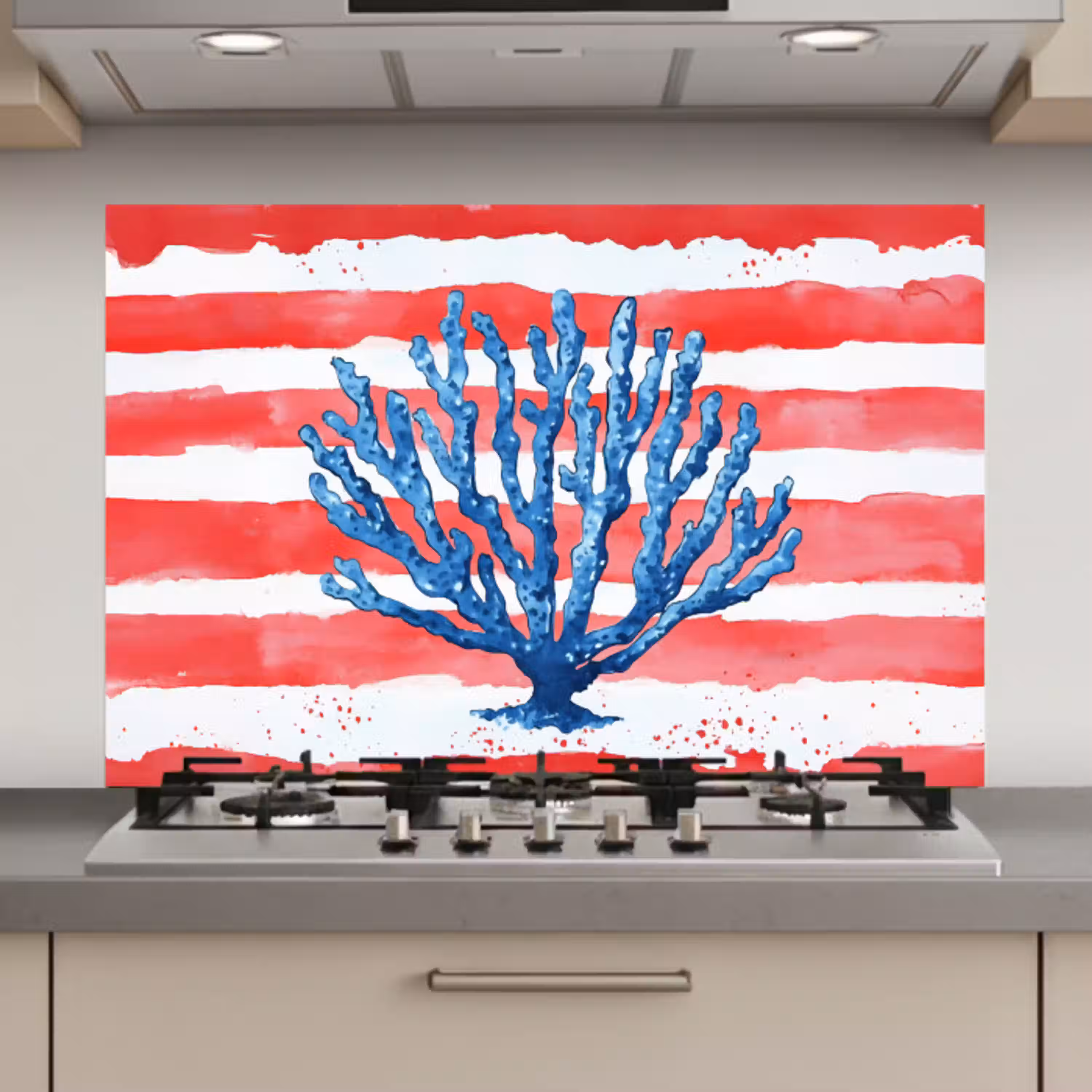 Koraal - Verfstructuur - Rood - Blauw keuken achterwand spatscherm klein -3d_website