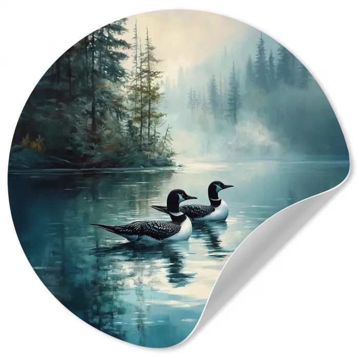 Bos - Water - Eenden - Mistig Wandcirkel behangsticker klein -3d