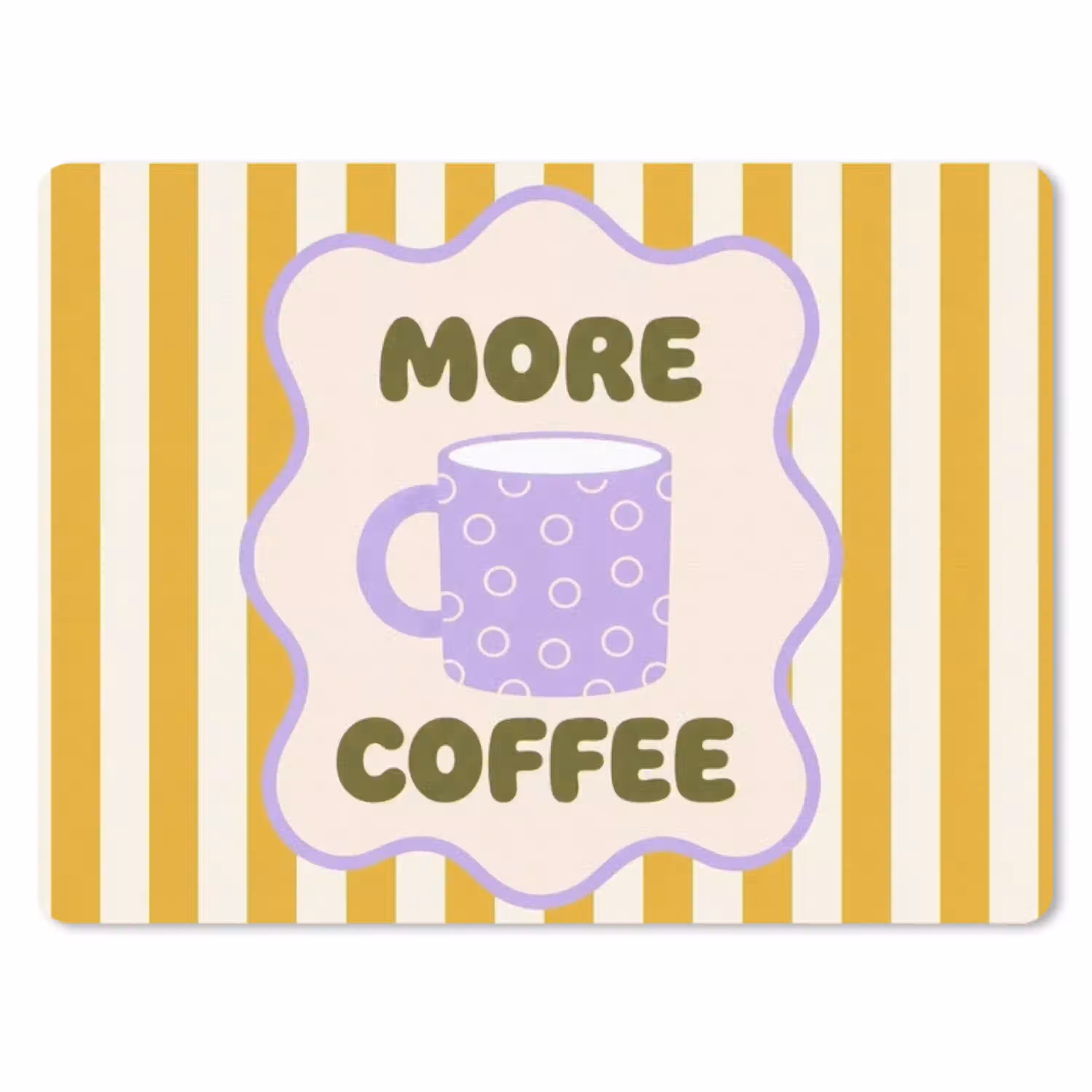 More coffee - Geel - Paars - Strepen - Mok muismat rubber klein -3d