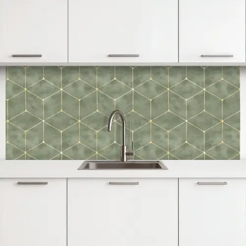 Subtiel - Geometrisch - Goud - Groen keuken achterwand 2 middel 871 -3d