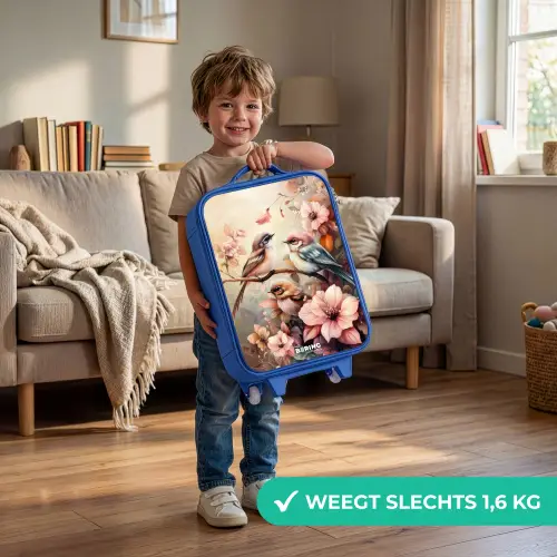 Vogels met roze bloemen Kinderkoffer - Blauw klein -sfeer2_NL