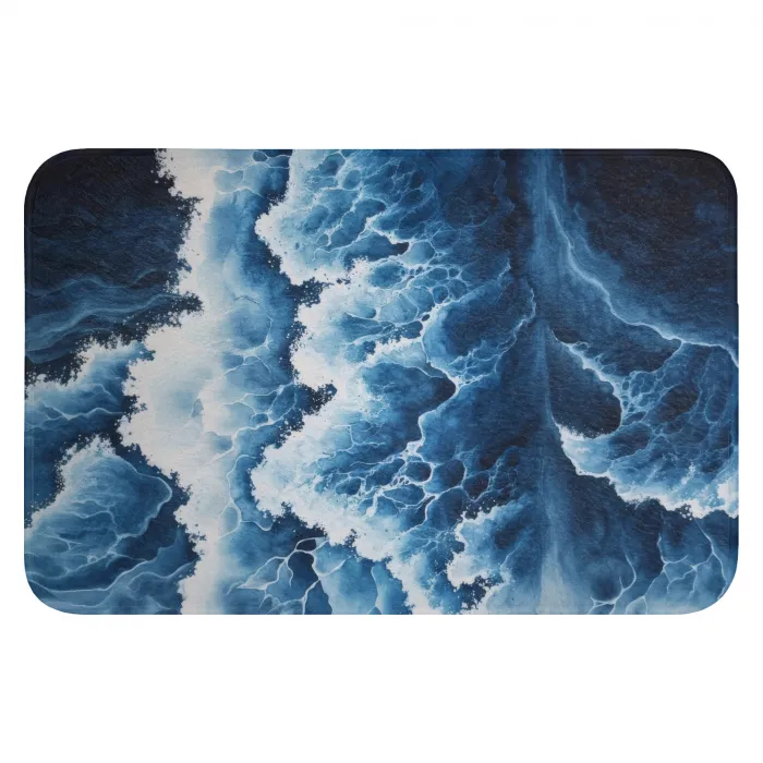 Golven - Blauw - Schuim Badmat klein -3d