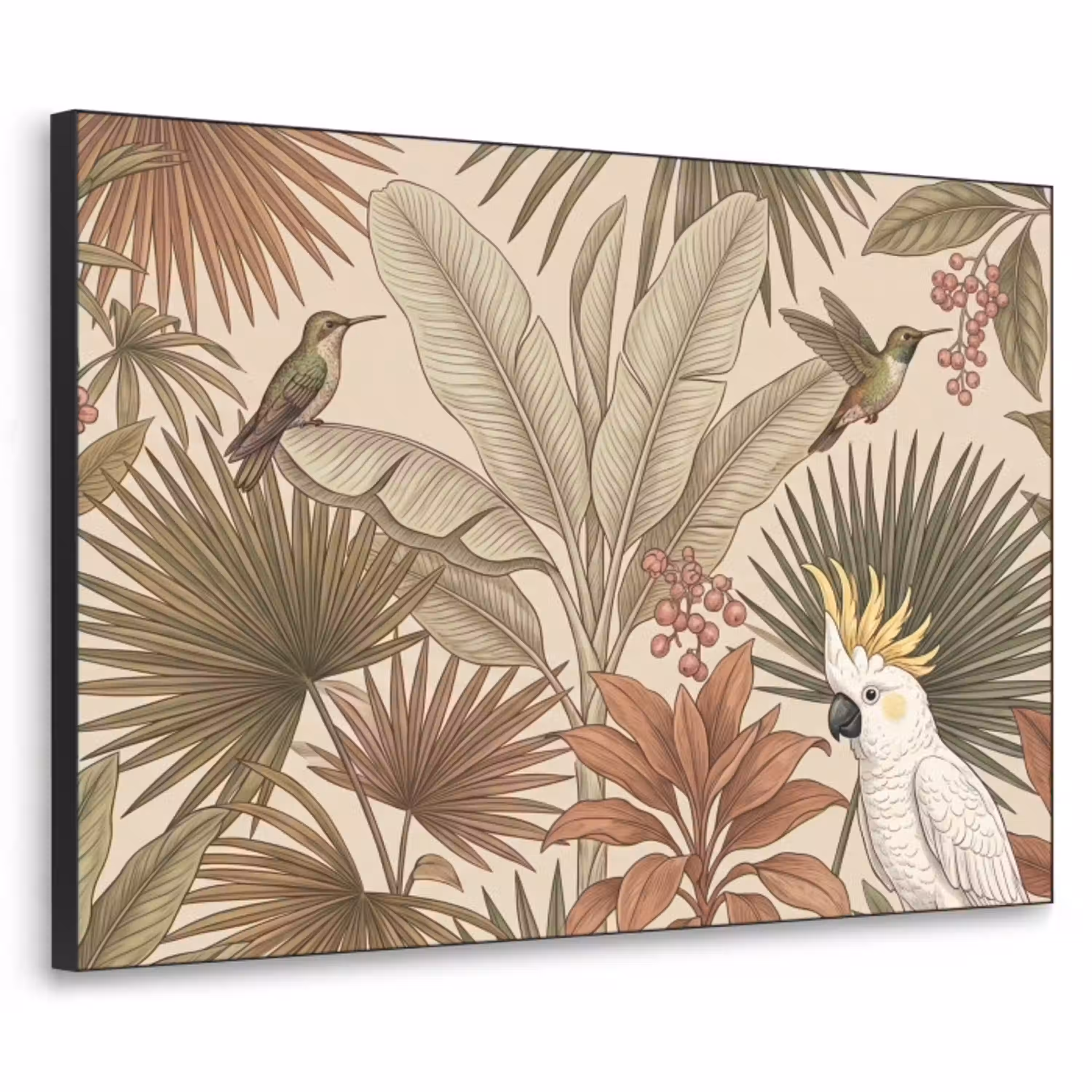 Tropisch - Vogels - Beige Textielframe zwart klein -3d
