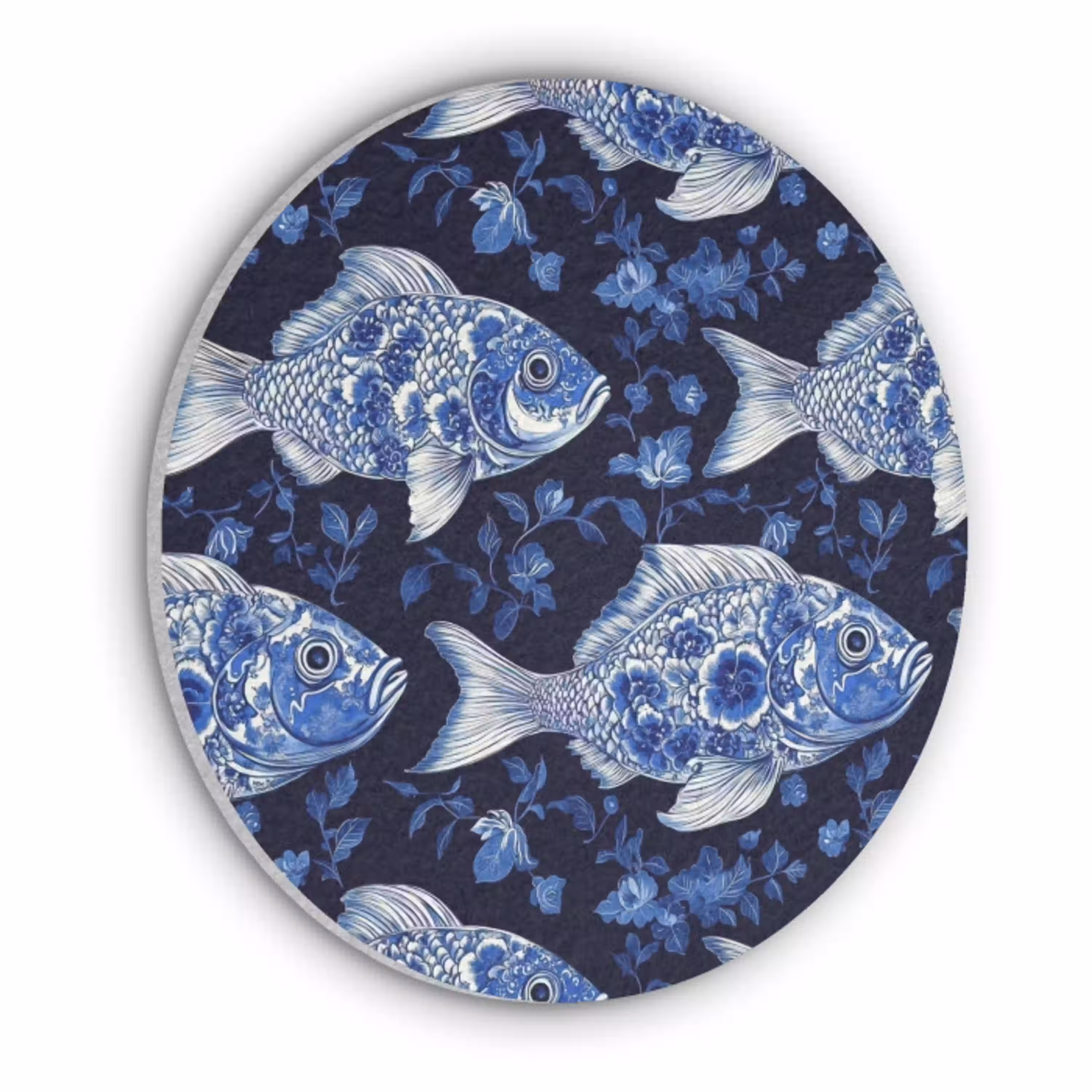 Vissen - Bloemen - Blauw Akoestische PET Vilt - Rond klein 838 -3d