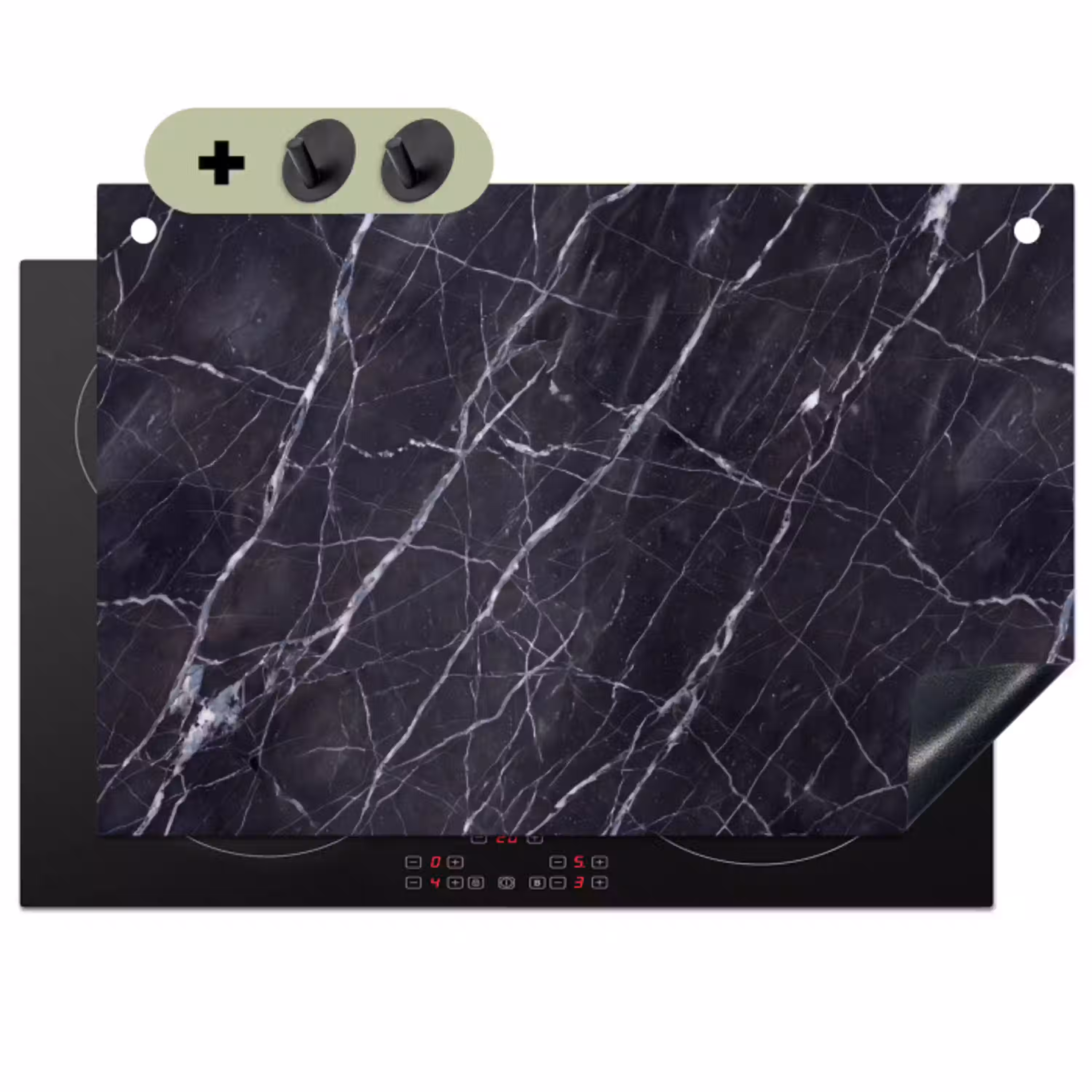 Marmer - Patroon - Modern - Zwart - Wit Inductie beschemer met haakjes klein -3d