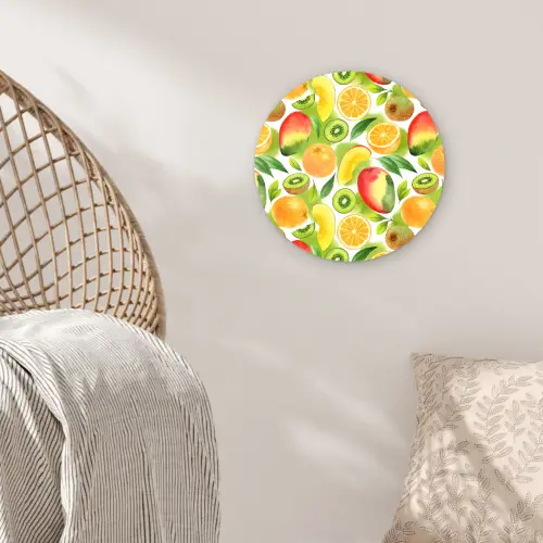 Kiwi - Sinasappel - Mango - Perzik Wandcirkel plexiglas klein 852 -sfeer5