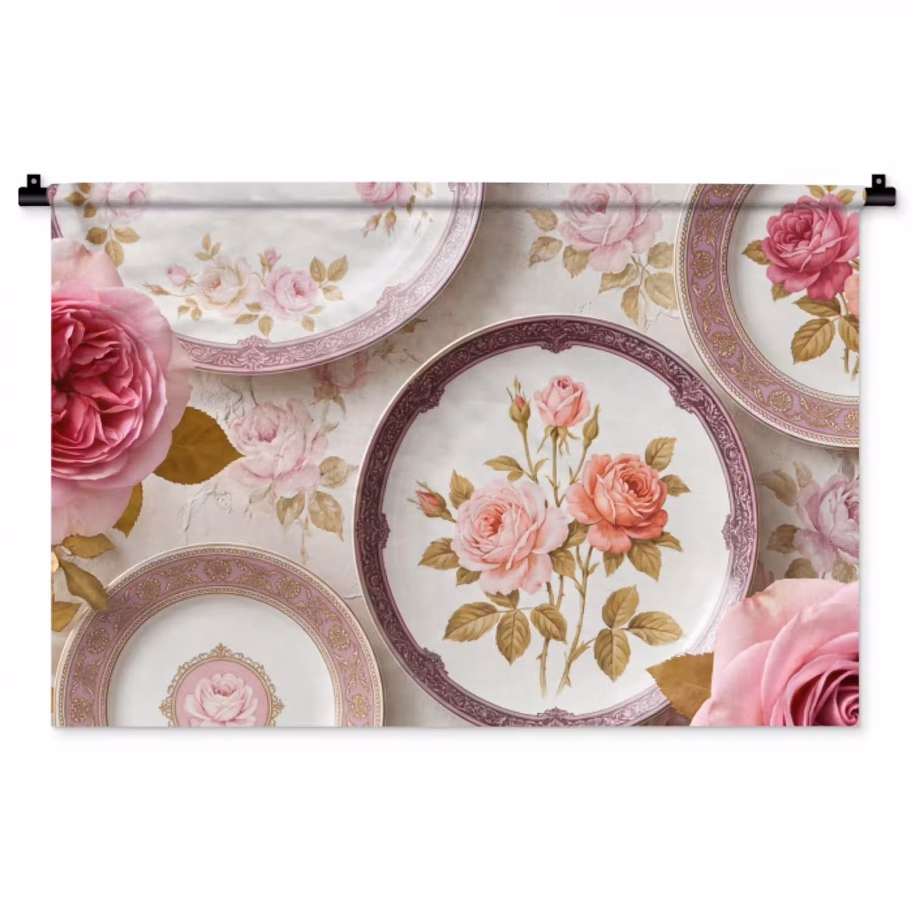 Bloemen - Patroon - Vintage - Roze - Decoratie Wandkleed katoen middel -zz3d