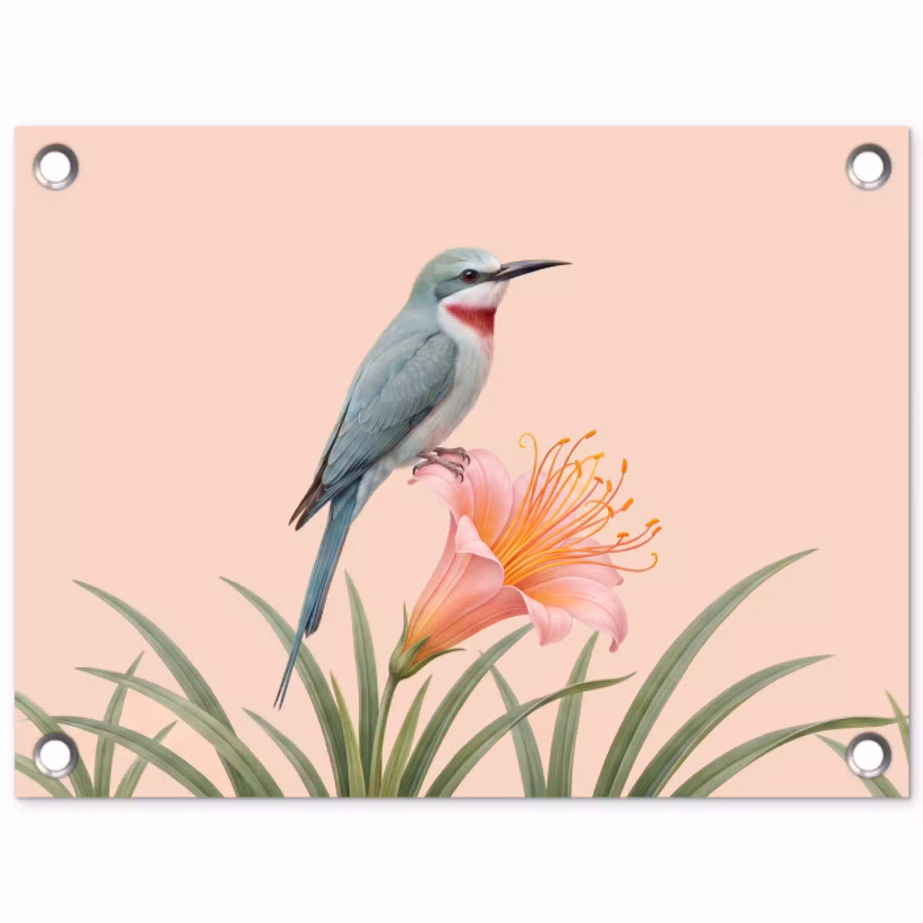 Vogel - Bloem - Natuur - Roze tuinposter los doek klein -3d