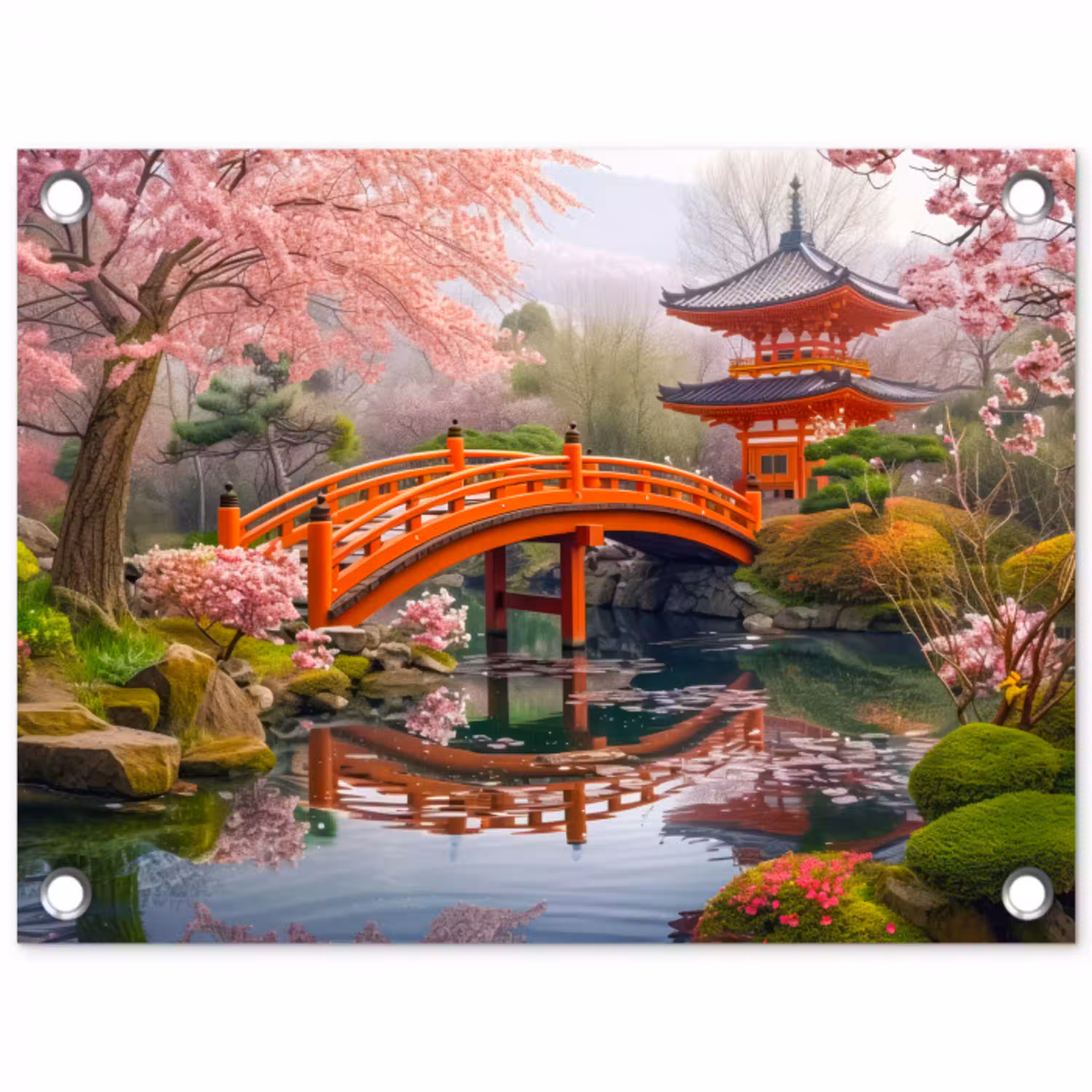 Lentebloei in Japanse Tuin tuinposter los doek klein -3d