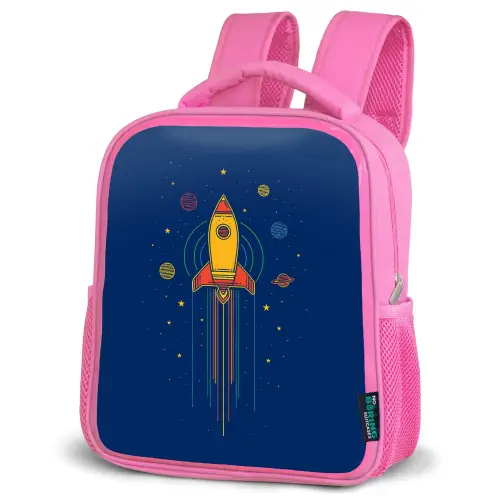 Raket - Blauw - Sterren Kinderrugzak - Roze middel -schuin