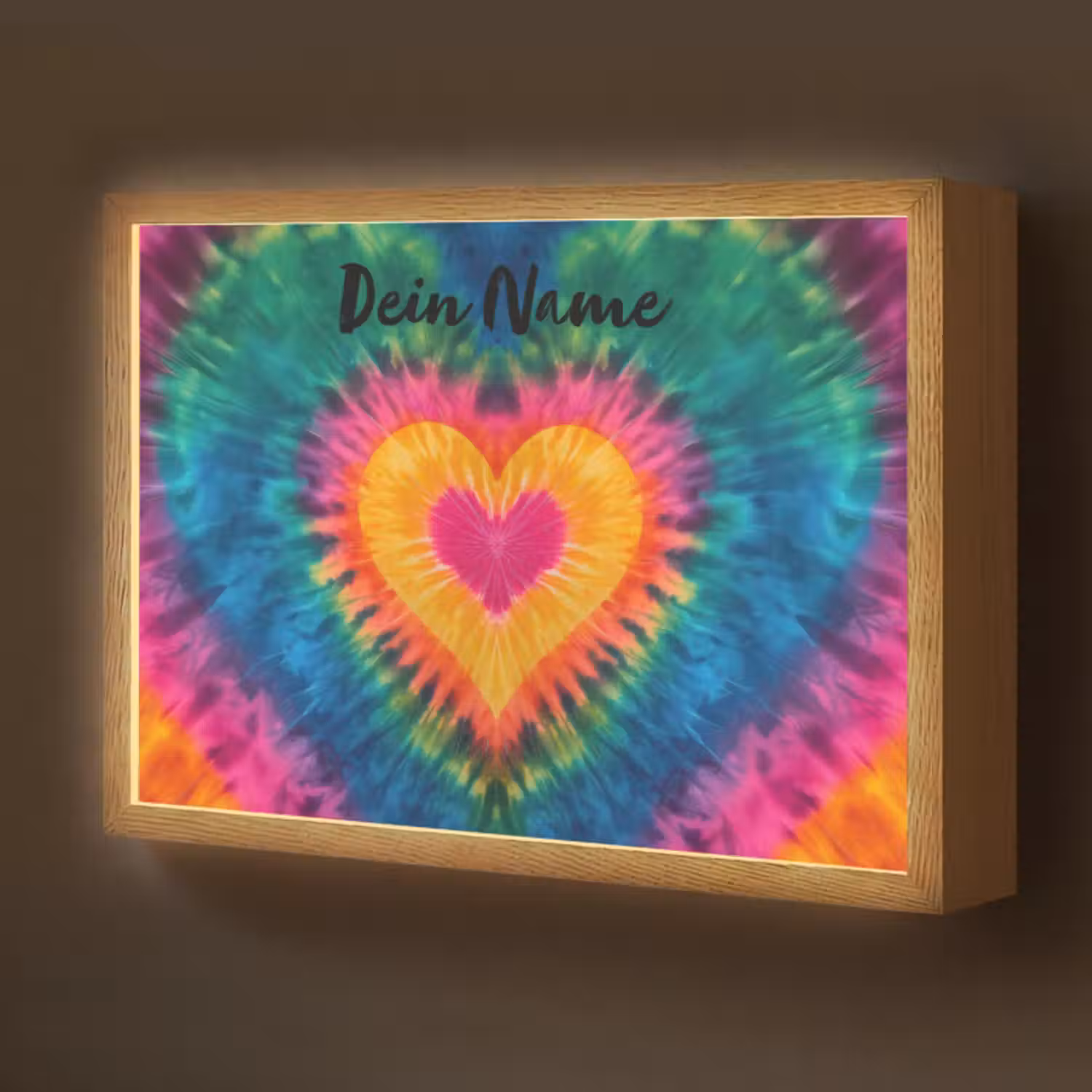 Lightbox - Wandlampe Kinderzimmer mit Namen - Herz - Bunt - Regenbogen - Krawattenfärbung