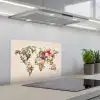 Wereldkaart - Bloemen - Roze keuken achterwand spatscherm klein -3d_schuin