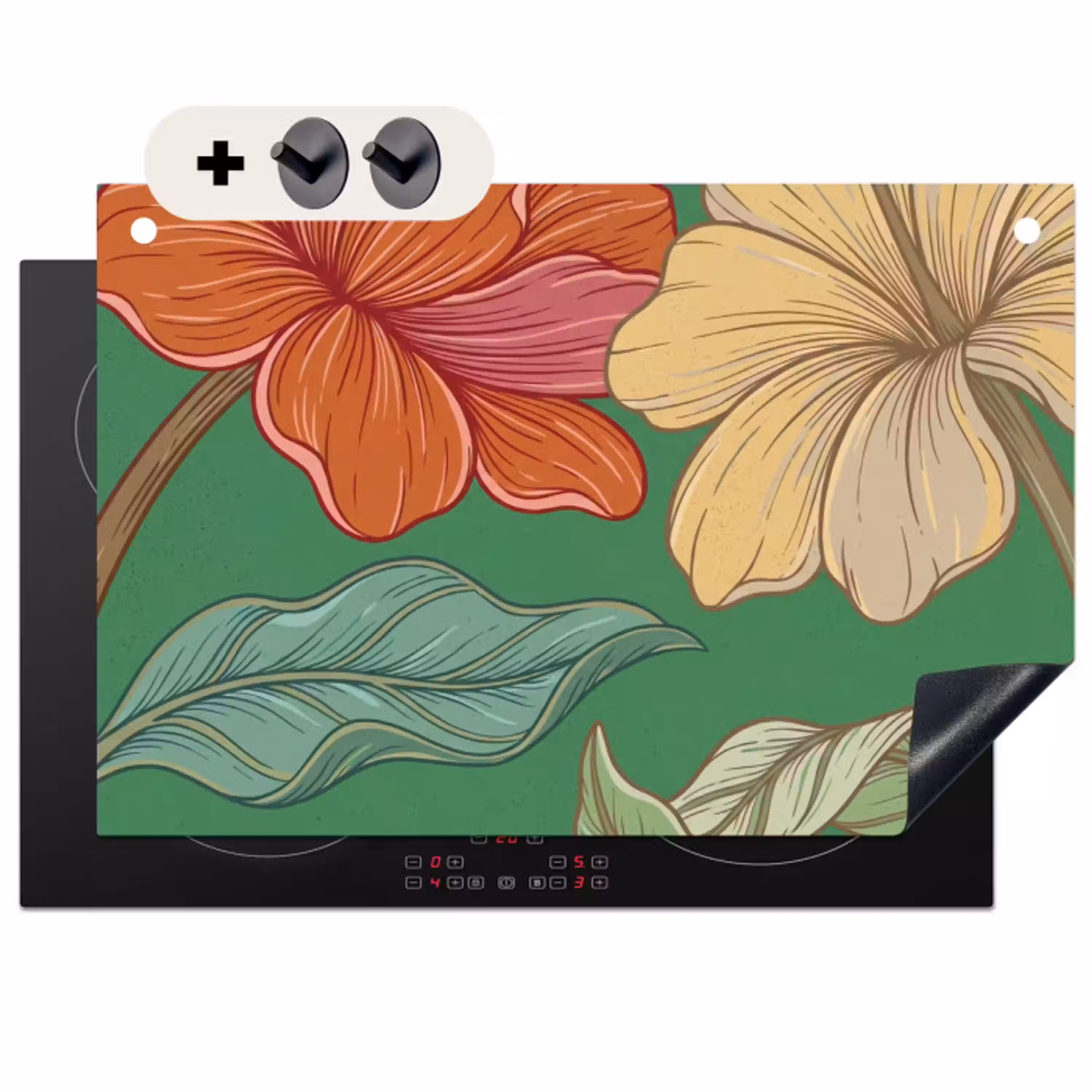 Bloemen - Groen - Illustratie Inductie beschemer met haakjes klein -3d