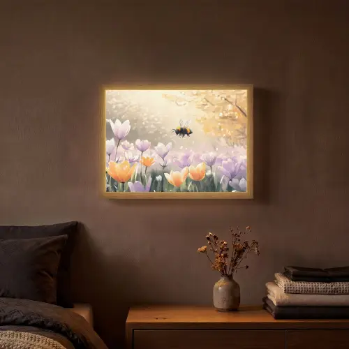 Viooltjes - bij - Zonlicht Light Box met batterij (Wandlamp) middel -sfeer4