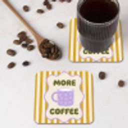 More coffee - Geel - Paars - Strepen - Mok onderzetter kurk middel -sfeer2