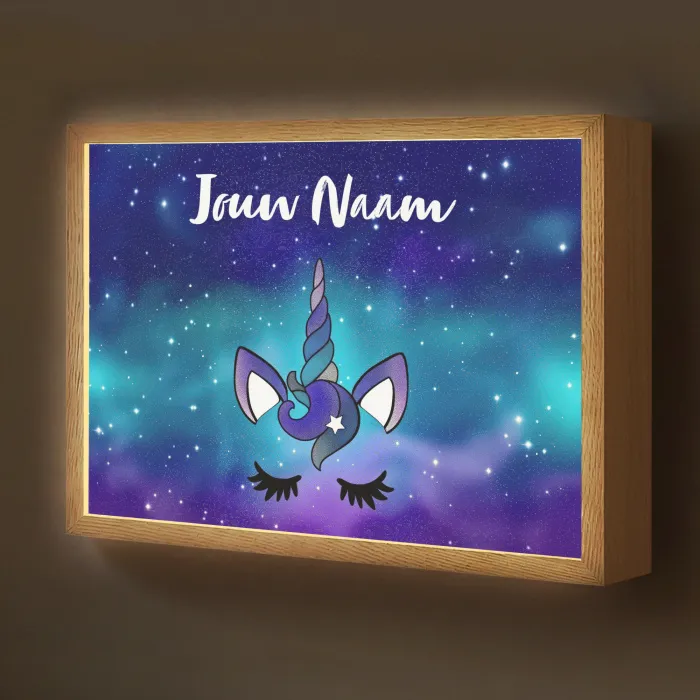 Eenhoorn - Sterrenhemel - Wimpers - Blauw Light Box met batterij (Wandlamp kind) middel -z3d_website