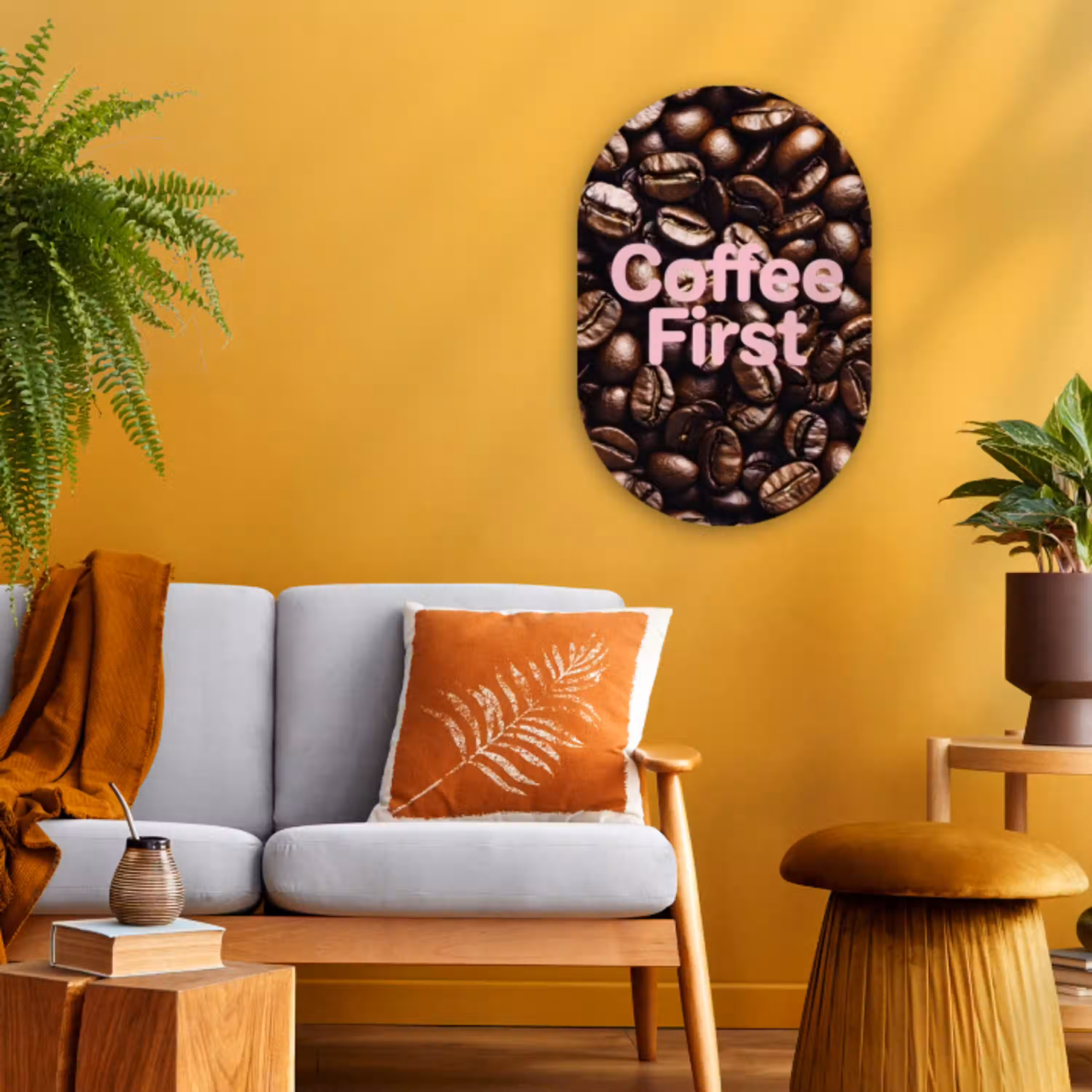 Coffee First - Koffiebonen - Roze Wandcirkel Ovaal Forex klein -sfeer4