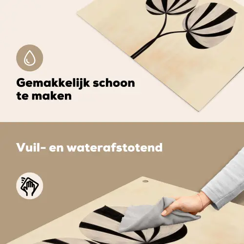 Bladeren - Gestreept - Stengel - Beige Inductie beschemer met haakjes klein -ky-schoon-nl