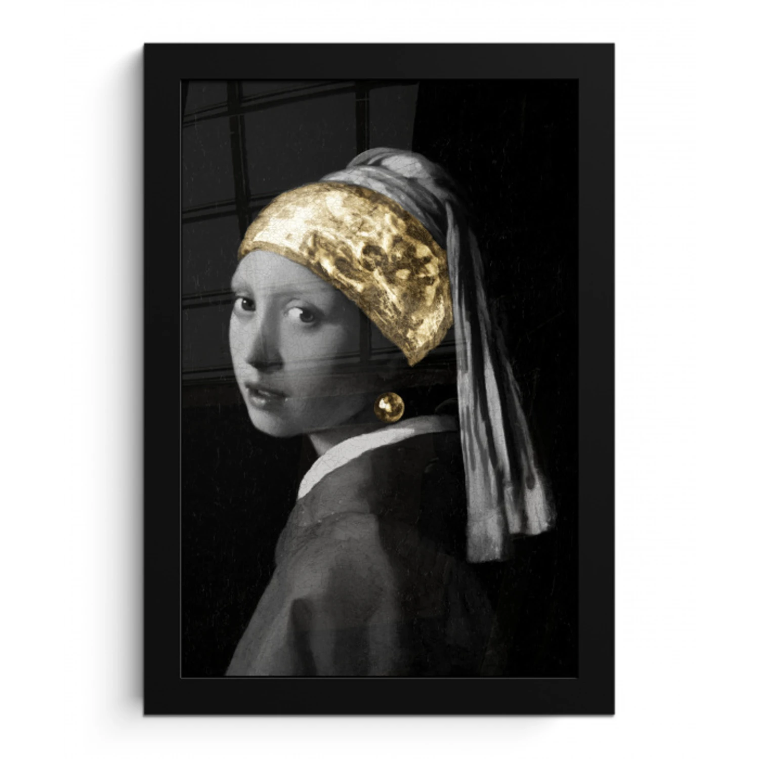 Meisje met de parel - Johannes Vermeer - Goud fotolijst zwart zonder passe partout klein -3d