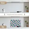 Blauw - Vlakken - Patroon - Hartjes keuken achterwand spatscherm klein 900 -voor_na_NL