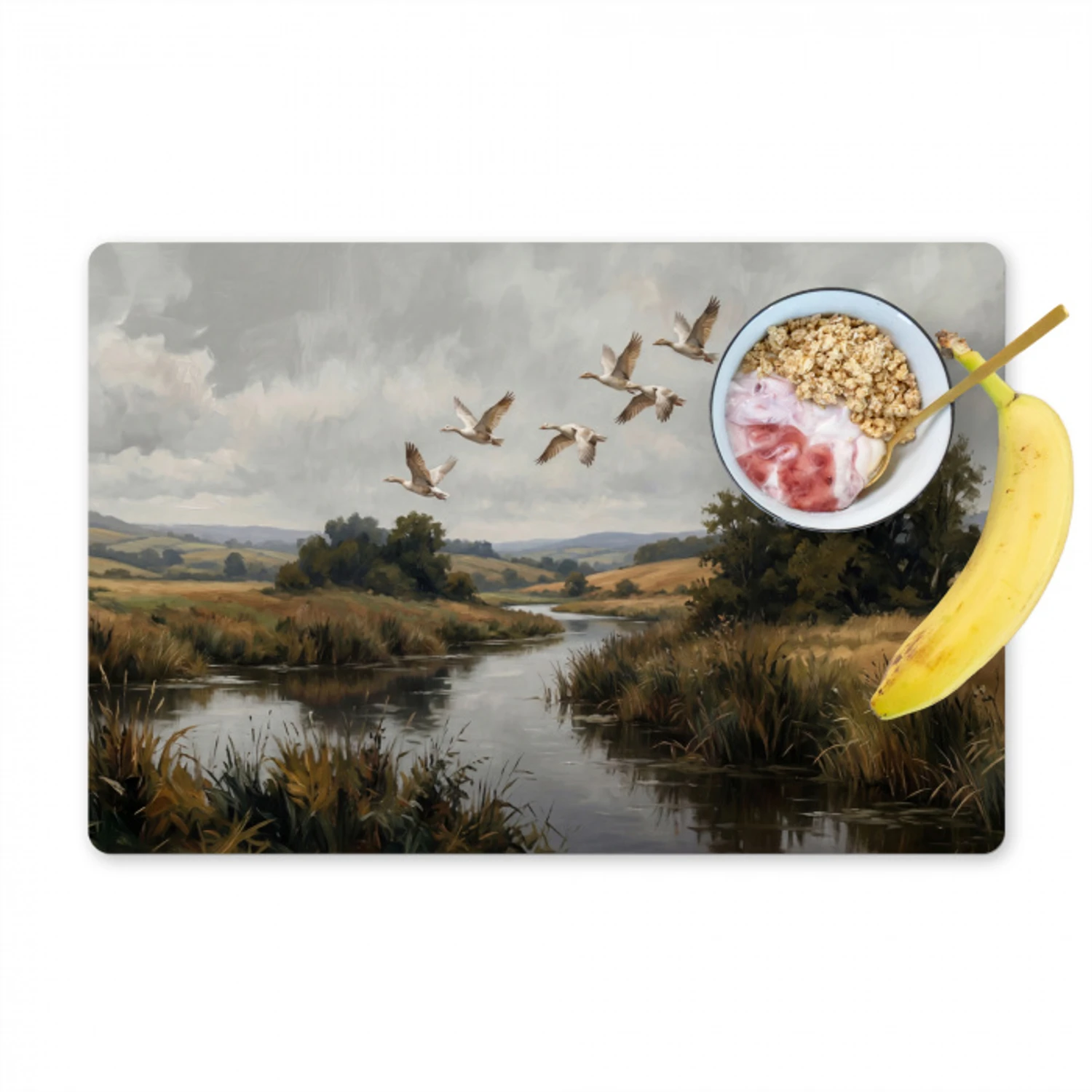 Eenden - Rivier - Landschap - Vlucht - Nostalgisch Placemat vinyl groot -zzzproduct_Kitchenyeah-website