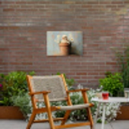 Bloempot - Kuiken - Bloemetjes Tuinposter op houten frame 2 cm dik klein -sfeer3