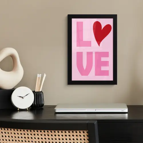 Love - Roze - Hart - Valentijn fotolijst zwart zonder passe partout klein -sfeer1