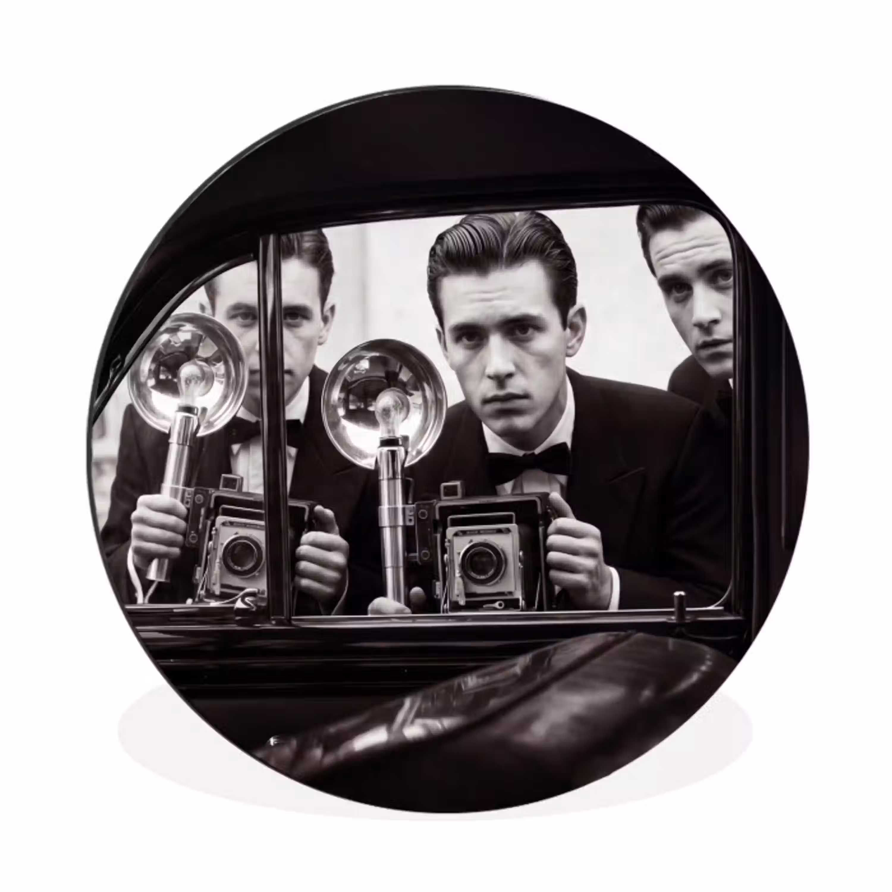 Fotograaf - Camera - Vintage - Journalistiek - Zwart-wit Wandcirkel aluminium klein -3d