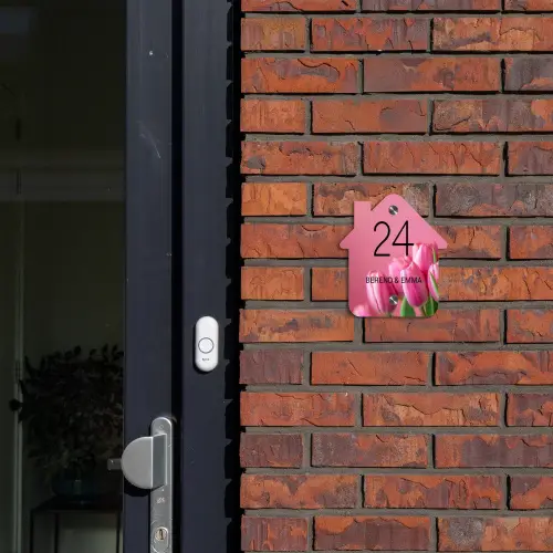 Roze tulpen - Klassiek Naambord Huisje klein -sfeer2