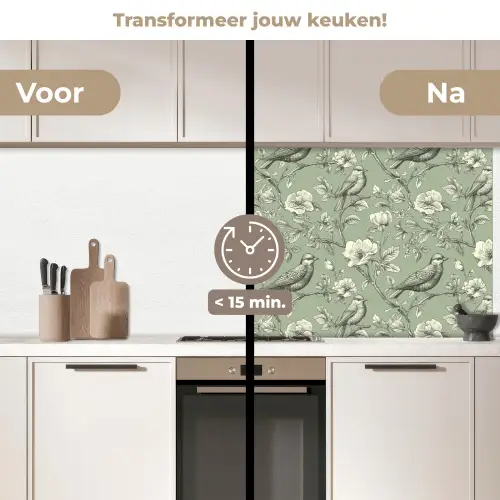 Klassiek - Botanisch - Groen keuken achterwand 2 middel 871 -voor-na2_NL