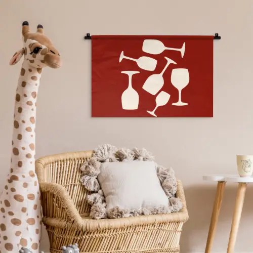 Wijnglazen - Silhouetten - Wit Wandkleed katoen klein -wsfeer5_kind