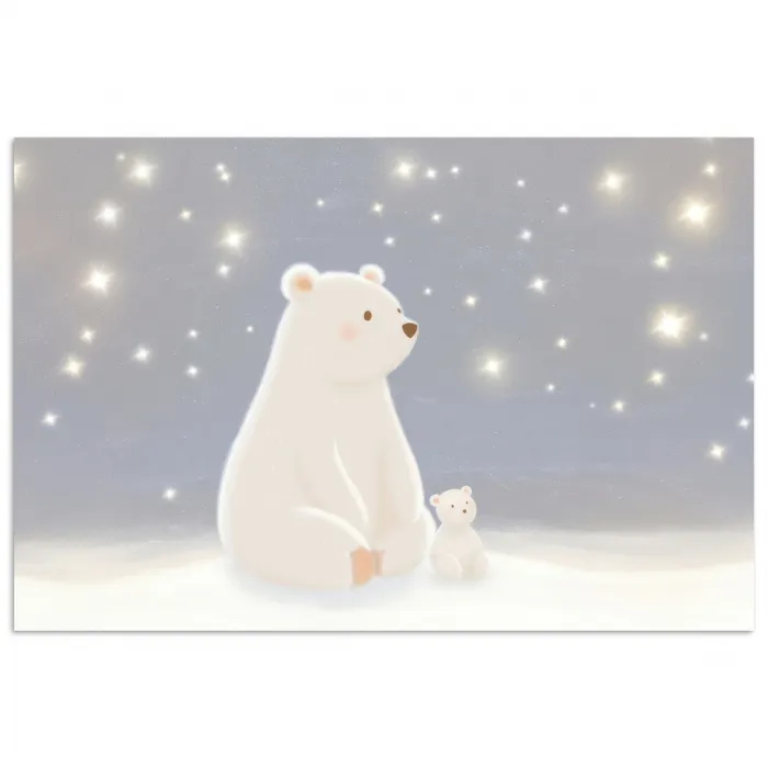 Ijsbeer - Sneeuw - Sterren - Blauw poster papier klein -3d