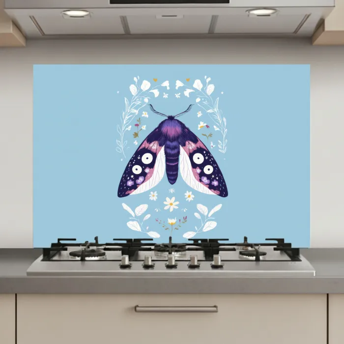 Bladeren - Wit - Vlinder - Insect keuken achterwand spatscherm klein -3d_website