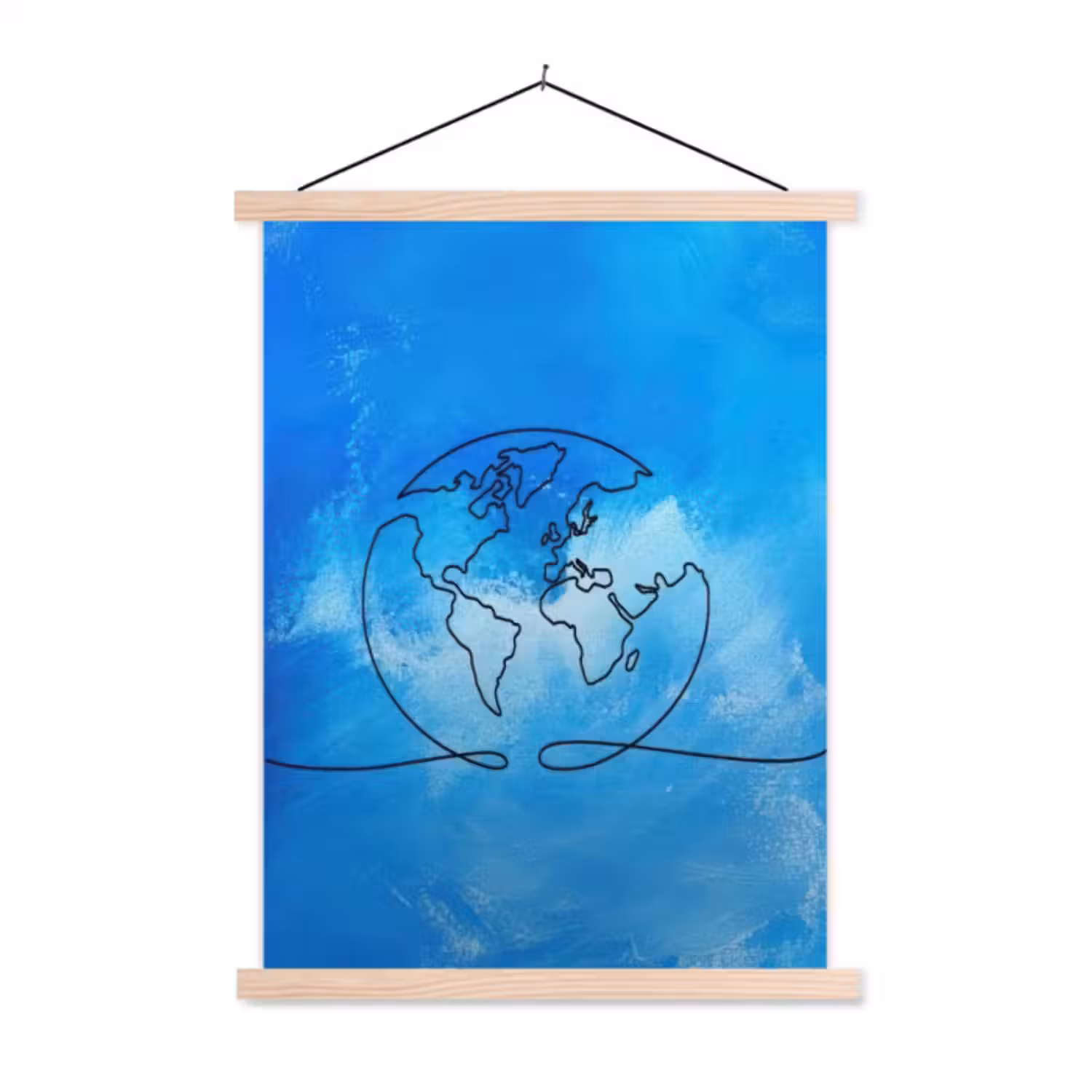 Stoffbild - Globus - Blau - Linie - Weltkarte