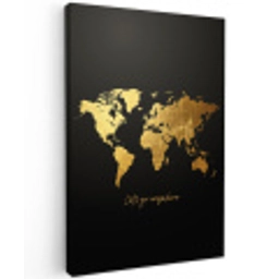 Goud - Glanzend - Wereldkaart - Luxe Tuinposter op houten frame 2 cm dik middel -3d