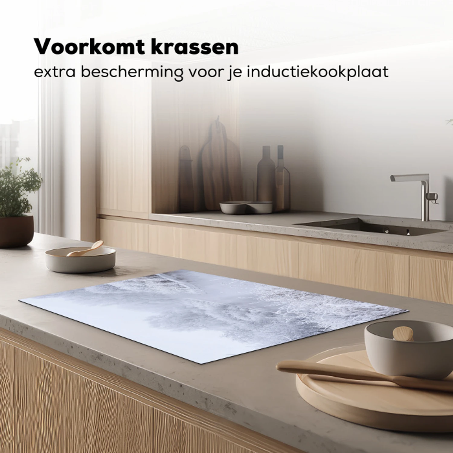 Rivier - Sneeuw - Bos - Winter - Schilderachtig Inductie beschermer vinyl 3mm klein -sfeer1