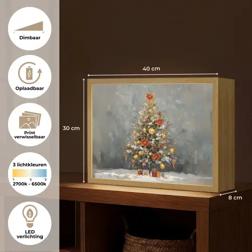 Kerstboom - Cadeaus - Rood - Goud Light Box met batterij (Wandlamp) middel -USP_websiteoverzichtNL