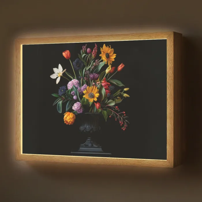 Zonnebloemen - Boeket - Kleurrijk Light Box met batterij (Wandlamp) middel -z3d_website