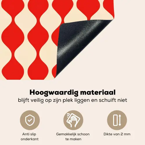 Golvend patroon - Retro - Rood - Beige Inductie beschemer met haakjes klein 777 -ky-onderkant-nl