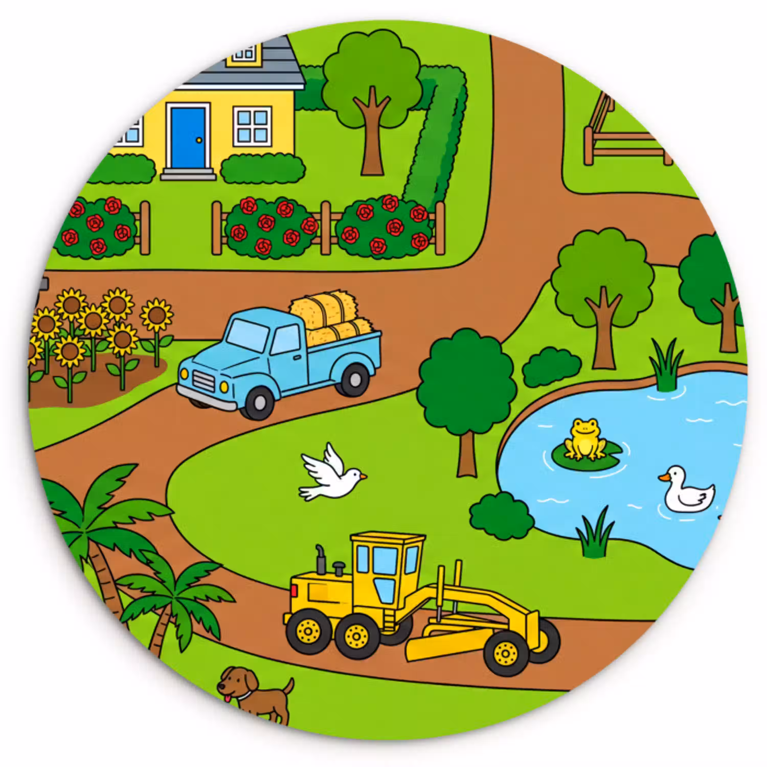 Platteland - Dieren - Cartoon Wandcirkel kunststof plaat 5mm dik klein -3d