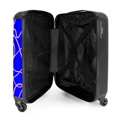 Roze lijnen op kobaltblauw NBS - Handbagage koffer - Volwassenen Unisex middel -binnenkant